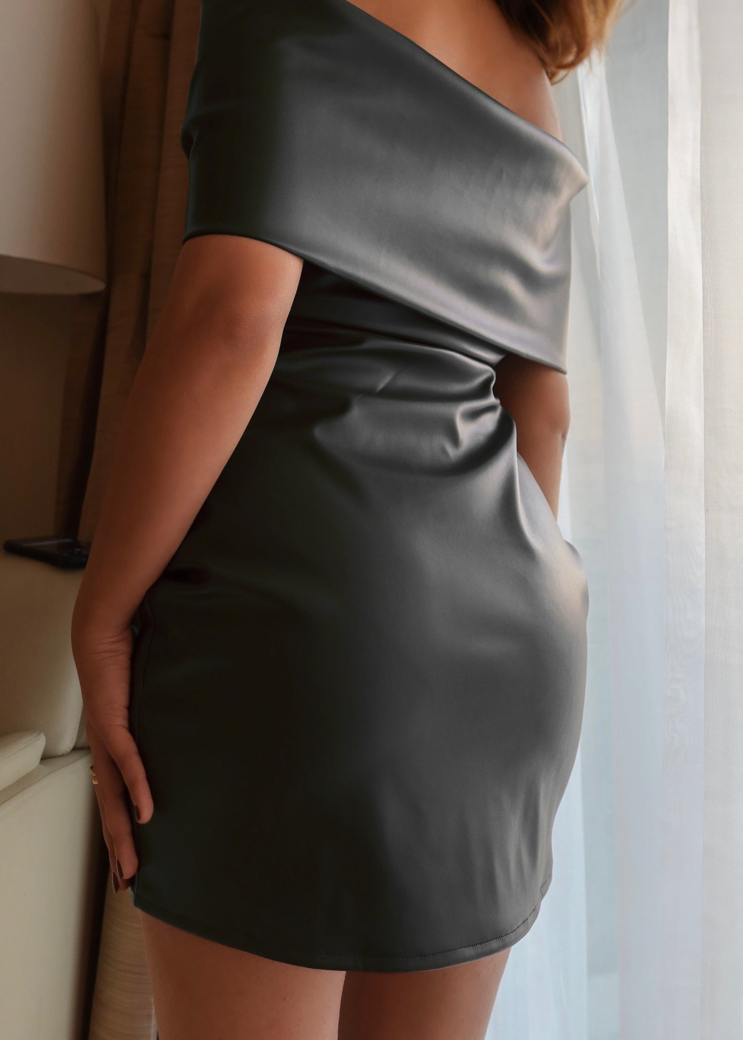 Bow PU Leather Dress