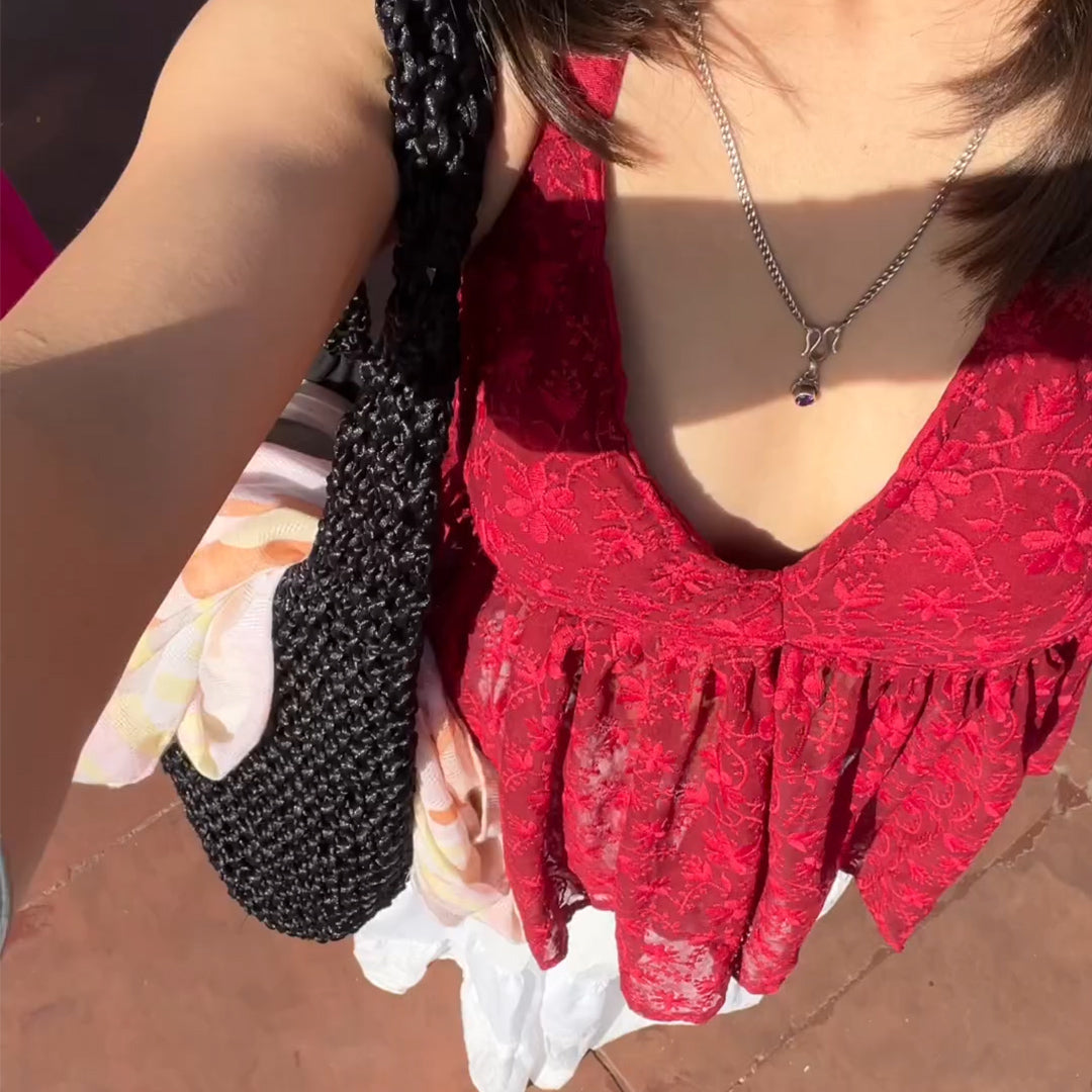 White Viscose Tiered Maxi Skirt & Maroon Halter Top Set