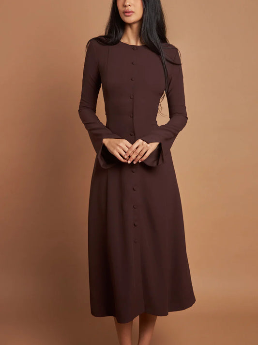 Cocoa Curve Button Dress