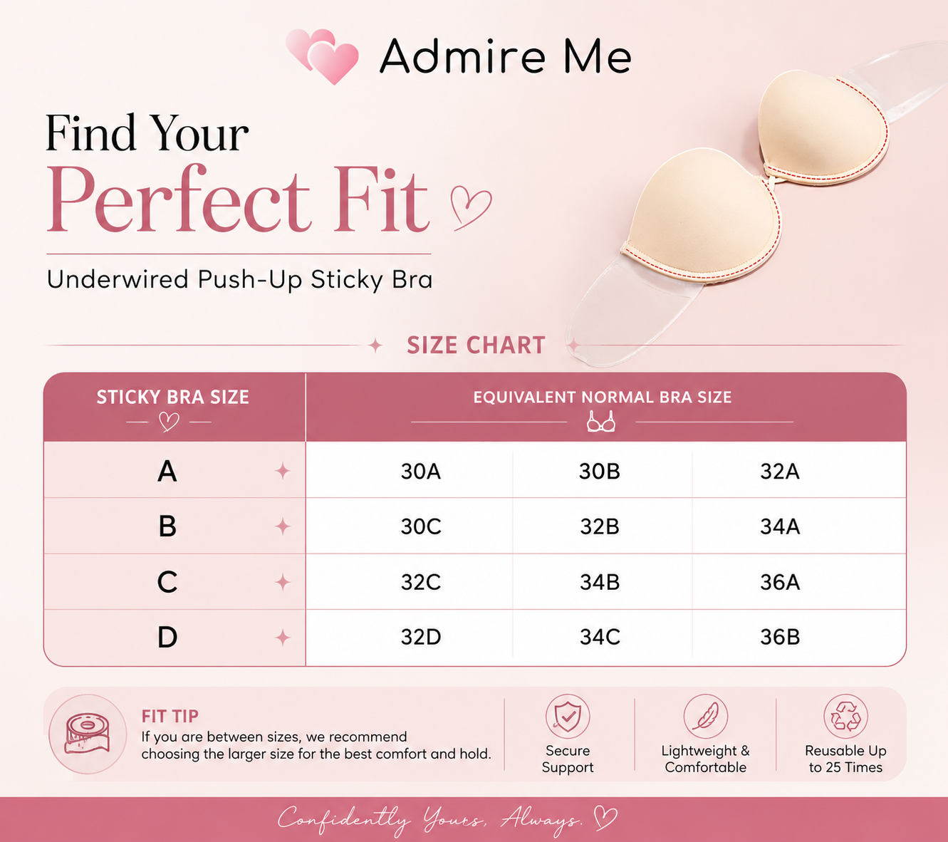 Underwired Sticky Bra with Invisible Back Strap(Pack of 2)