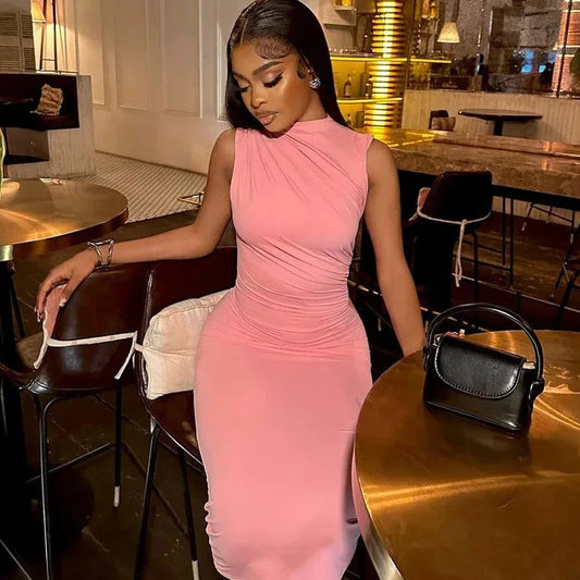 Sleeveless Turtle Neck Bodycon Maxi Dress