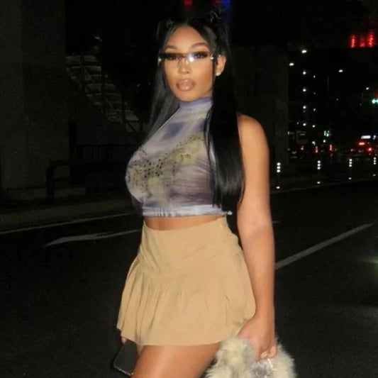 Backless Halter Neck Tie Up Crop Top