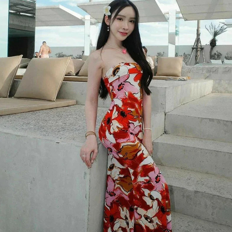 Printed Sleeveless Tube Maxi Dress