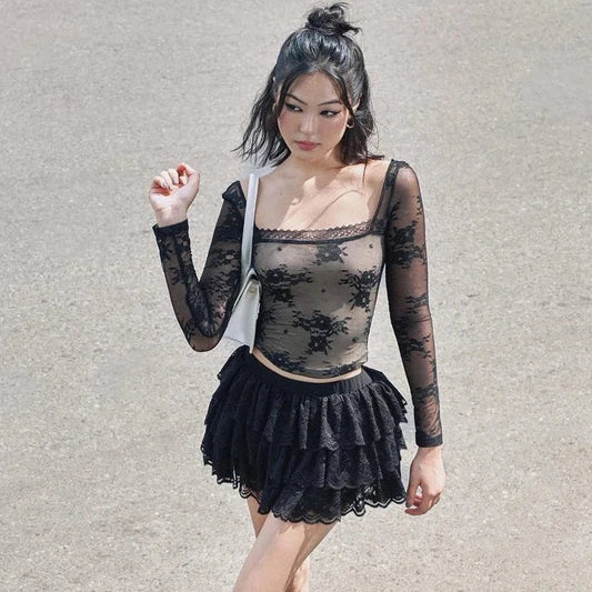 Long Sleeve Semi Sheer crop Top