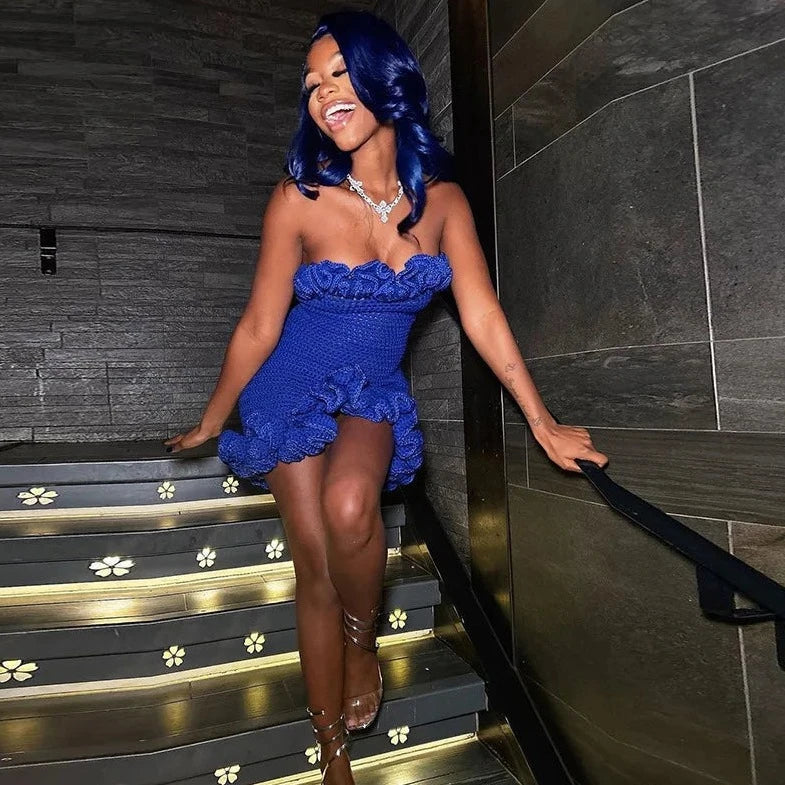 Knitted Ruffle Tube Mini Dress