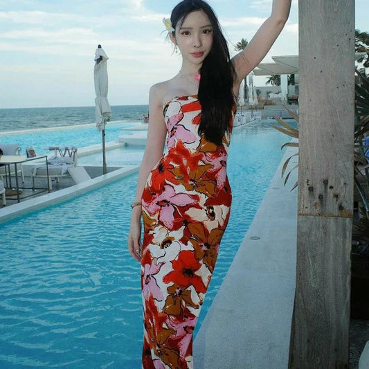 Printed Sleeveless Tube Maxi Dress