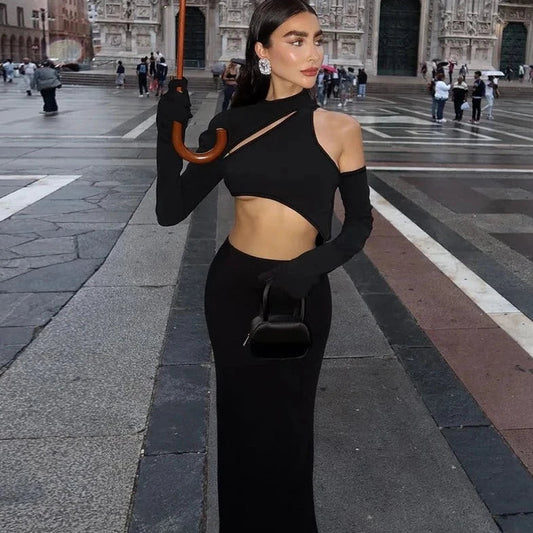 Long Sleeve Hollow Out Maxi Dress