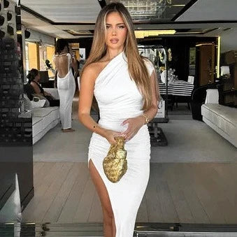 One Shoulder Side Slit Maxi Dress