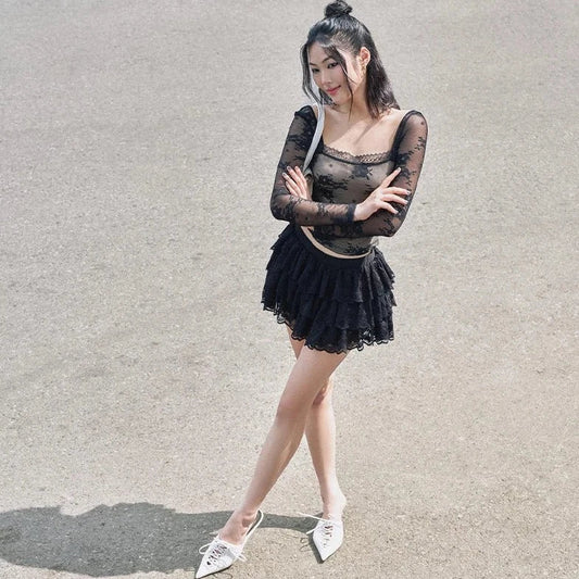 Long Sleeve Semi Sheer crop Top