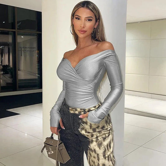 Long Sleeve Off Shoulder Slim Top