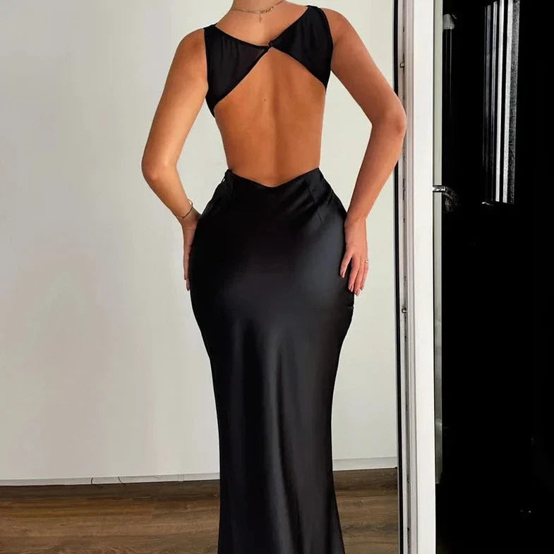 Backless Sleeveless Satin Dress