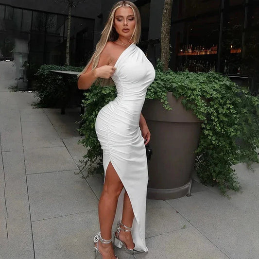 One Shoulder Side Slit Maxi Dress