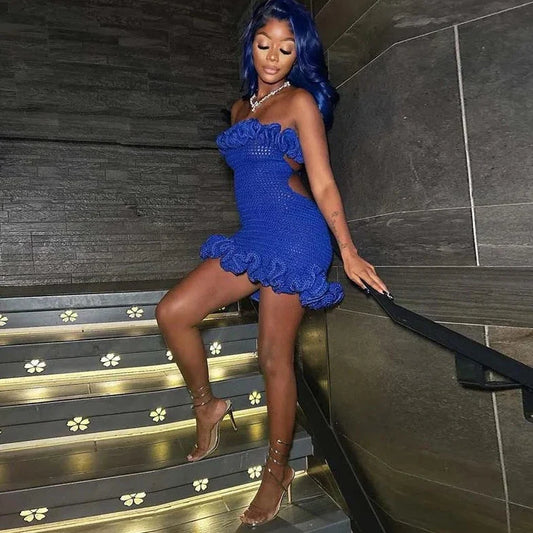 Knitted Ruffle Tube Mini Dress