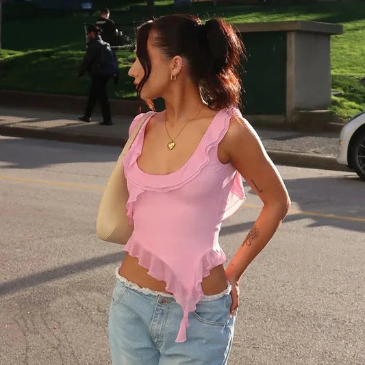 Backless Sleeveless Ruffle Top