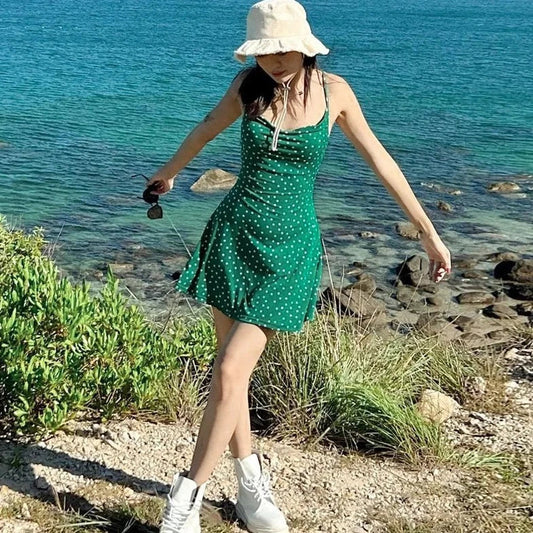 Green Casual Sleeveless Mini Dress