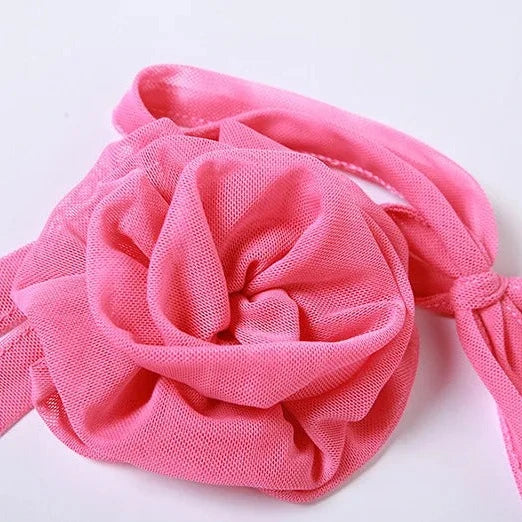 Pink Ruffle Backless Crop Top