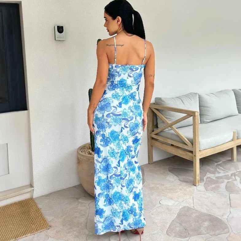 Floral Printed Sleeveless Slit Cut Dress