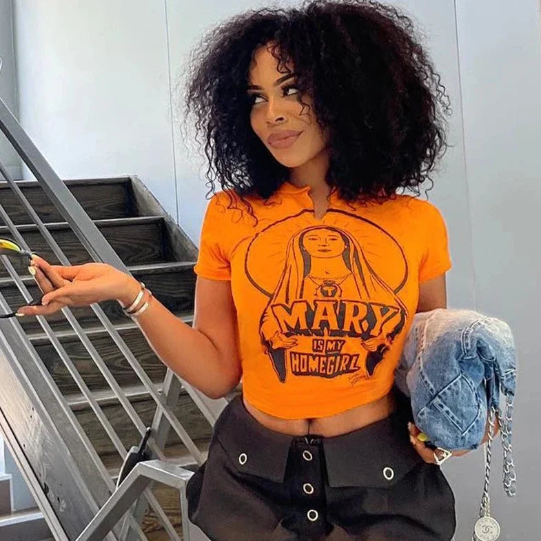 Short Sleeve V-Neck Crop T-shirt