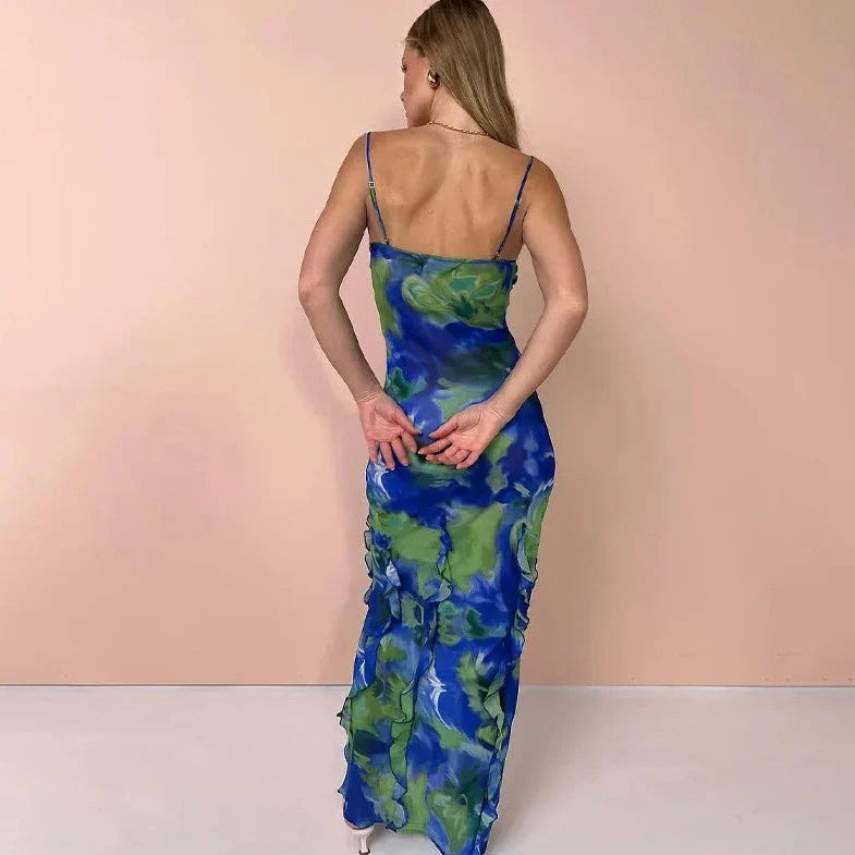 Sleeveless Backless Ruffle Dress