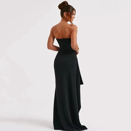 Tube Sleeveless Slit Cut Maxi Dress