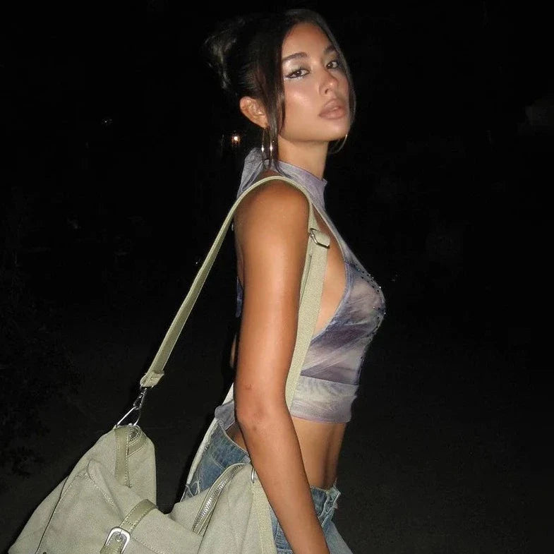 Backless Halter Neck Tie Up Crop Top