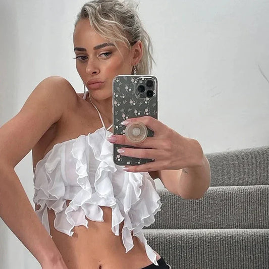 Halter Neck Ruffle Crop Top