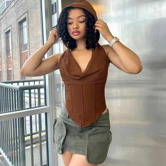 Hooded Sleeveless Corset Top
