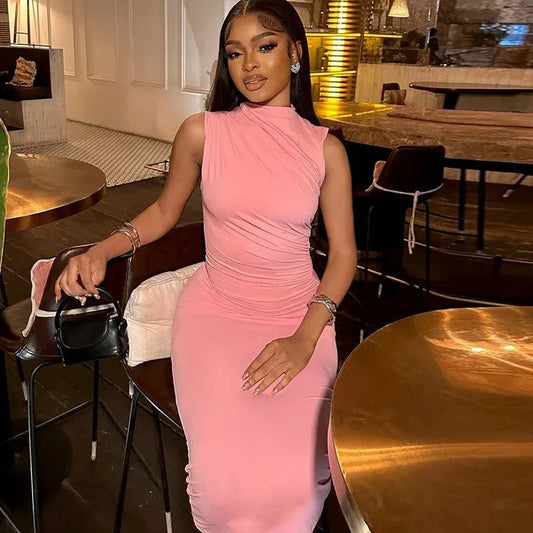 Sleeveless Turtle Neck Bodycon Maxi Dress