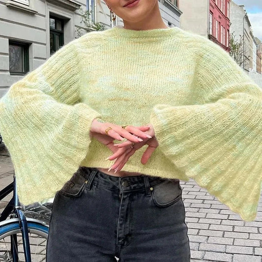 Flare Sleeve Winter Crop Sweater