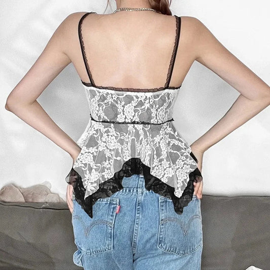 Lace Ruffle Flowered Crop Top