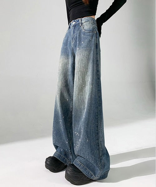 Midnight Rhinestone Wide-Leg Jeans