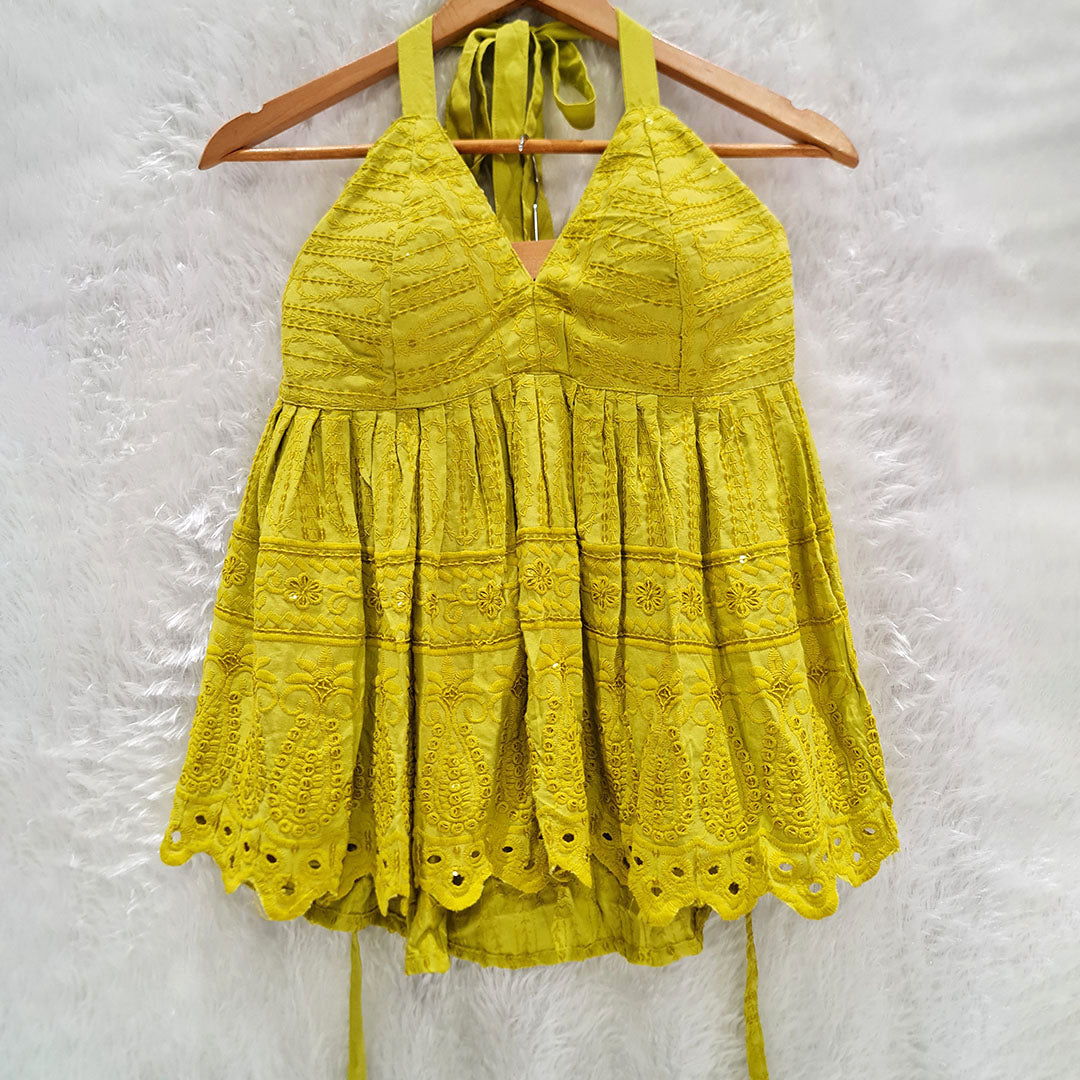 Chikankari Chiffon Padded Halter Neck Top