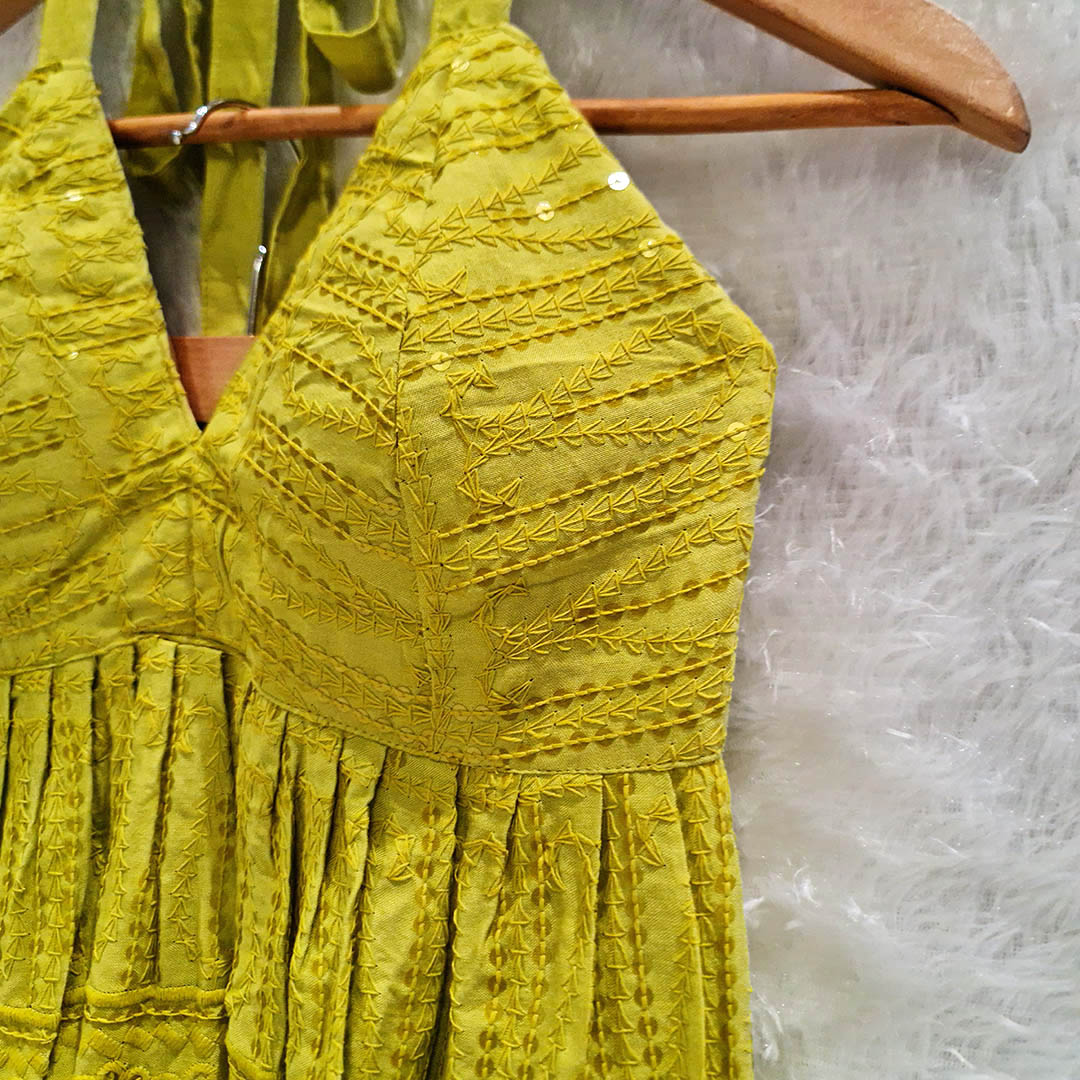 Chikankari Chiffon Padded Halter Neck Top