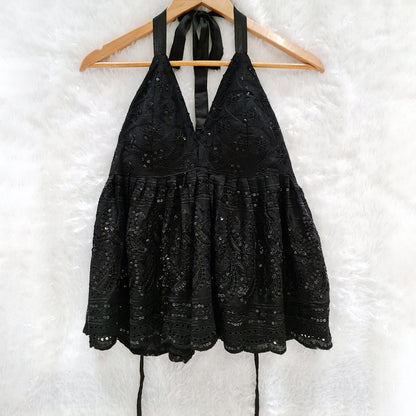 Chikankari Chiffon Padded Halter Neck Top