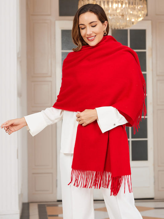 Pure Wool Warm Scarf Shawl w/ Fringed Decoration 200x70cm/79