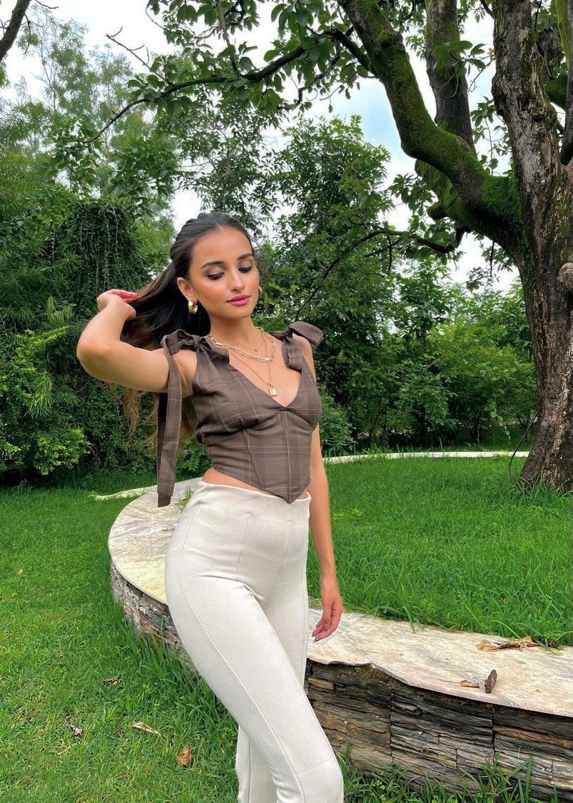 Checkered Bow Corset Top