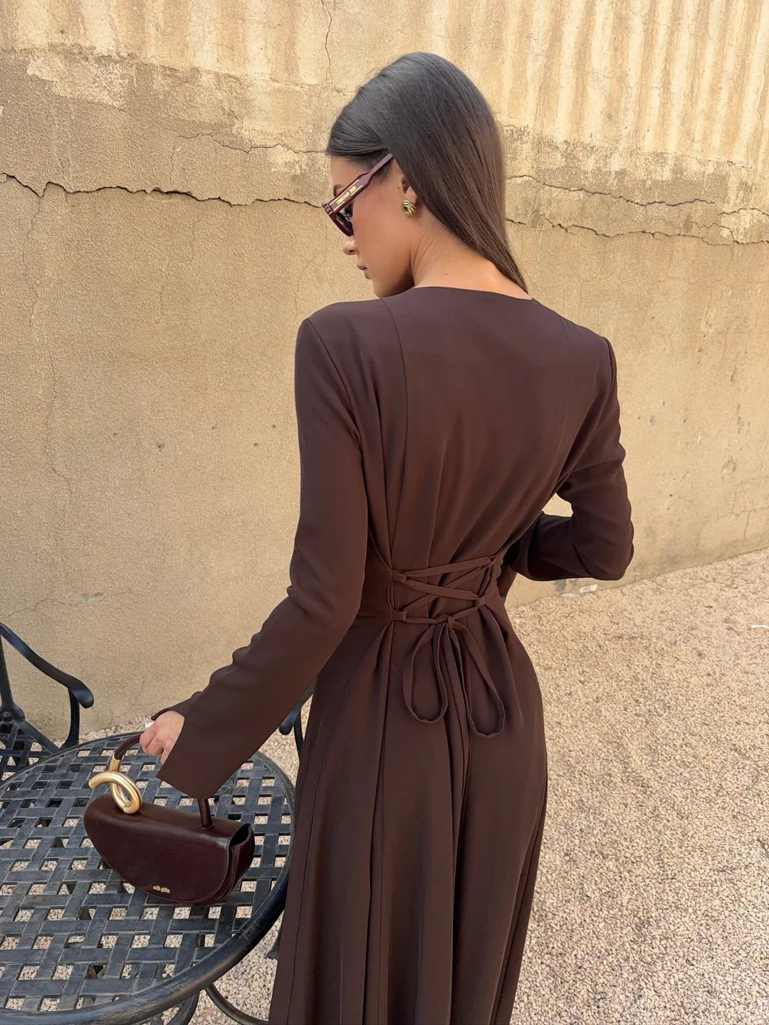 Cocoa Curve Button Dress