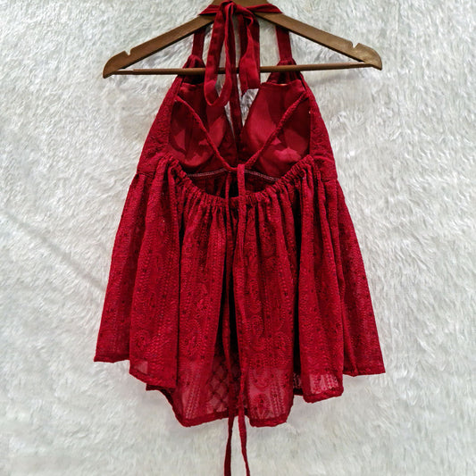 Chikankari Chiffon Padded Halter Neck Top