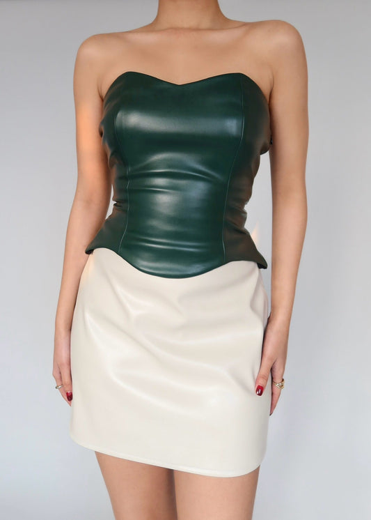 Creme PU Leather Skirt