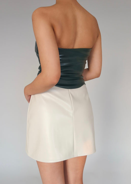 Creme PU Leather Skirt