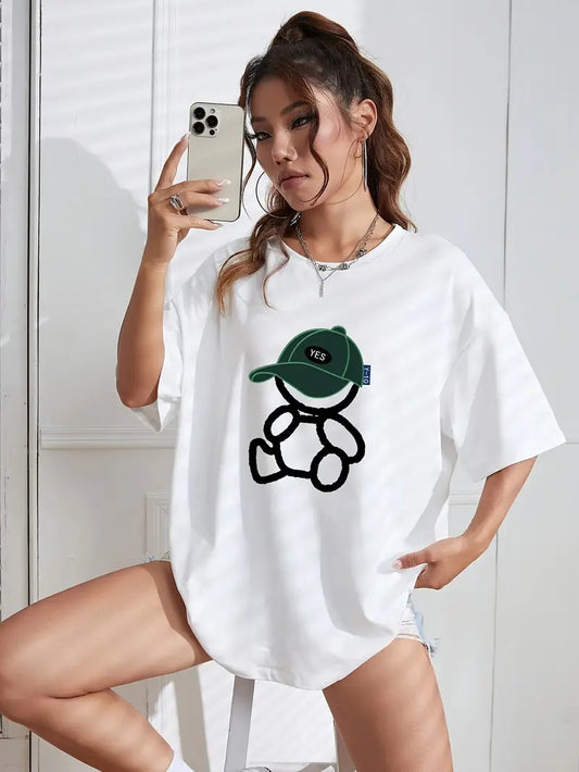 Bear Graphic Loose Sports T- Shirt for Women