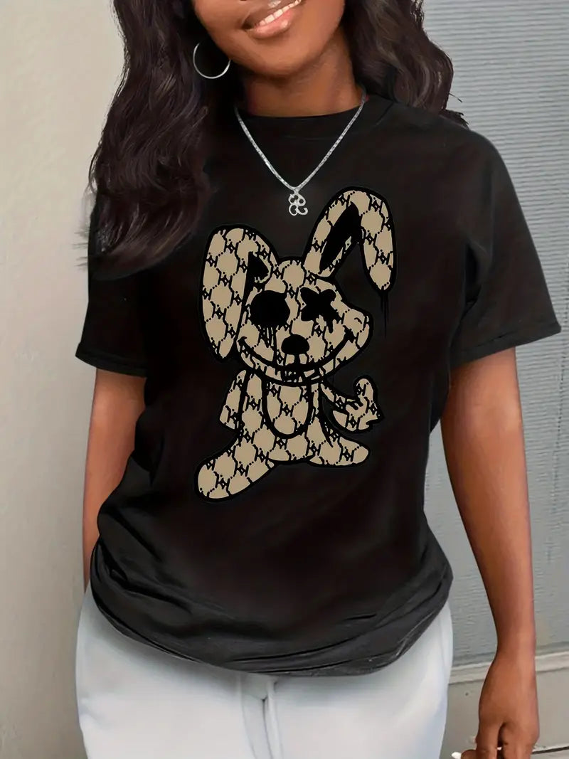 Rabbit Print Crew Neck T-shirt