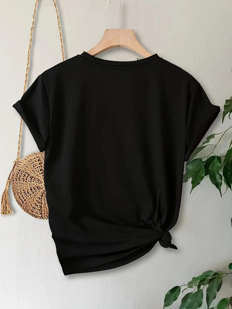 Casual Sporty Tee, Short Sleeve T-Shirt For Women