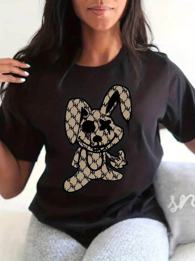 Rabbit Print Crew Neck T-shirt