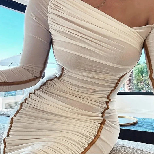 Long Sleeve One Shoulder Off Bodycon Dress