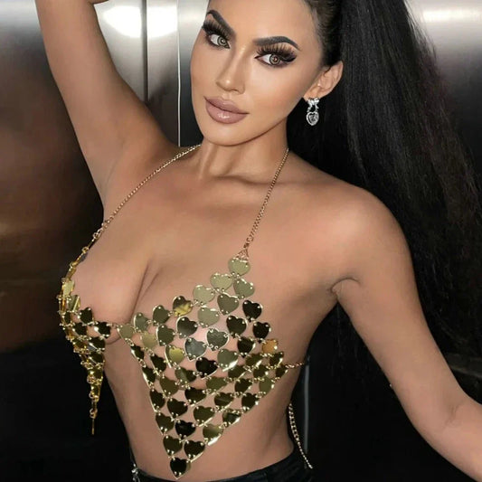 Heart Shape Sequin Backless Vest