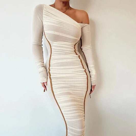 Long Sleeve One Shoulder Off Bodycon Dress