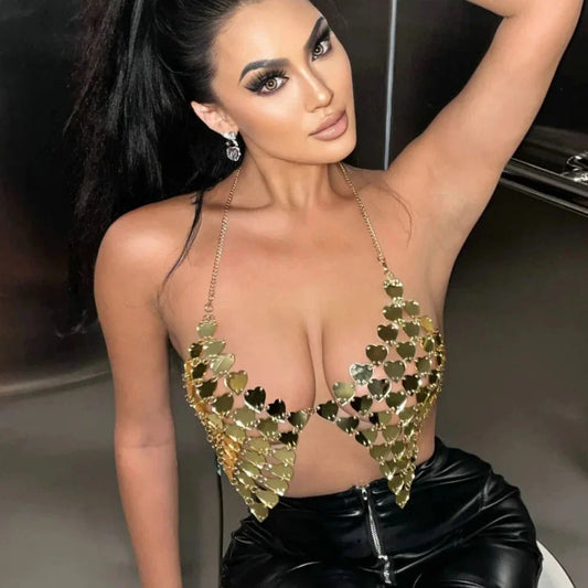 Heart Shape Sequin Backless Vest