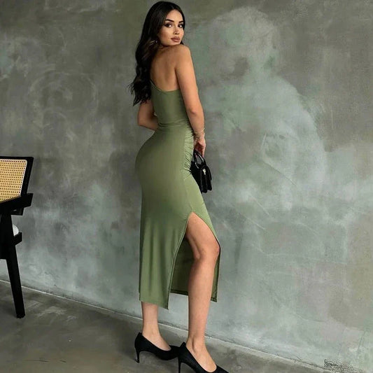 One Shoulder Side Slit Bodycon Dress