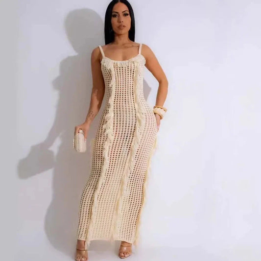 Sleeveless Knitted Long Bodycon Beachwear Dress